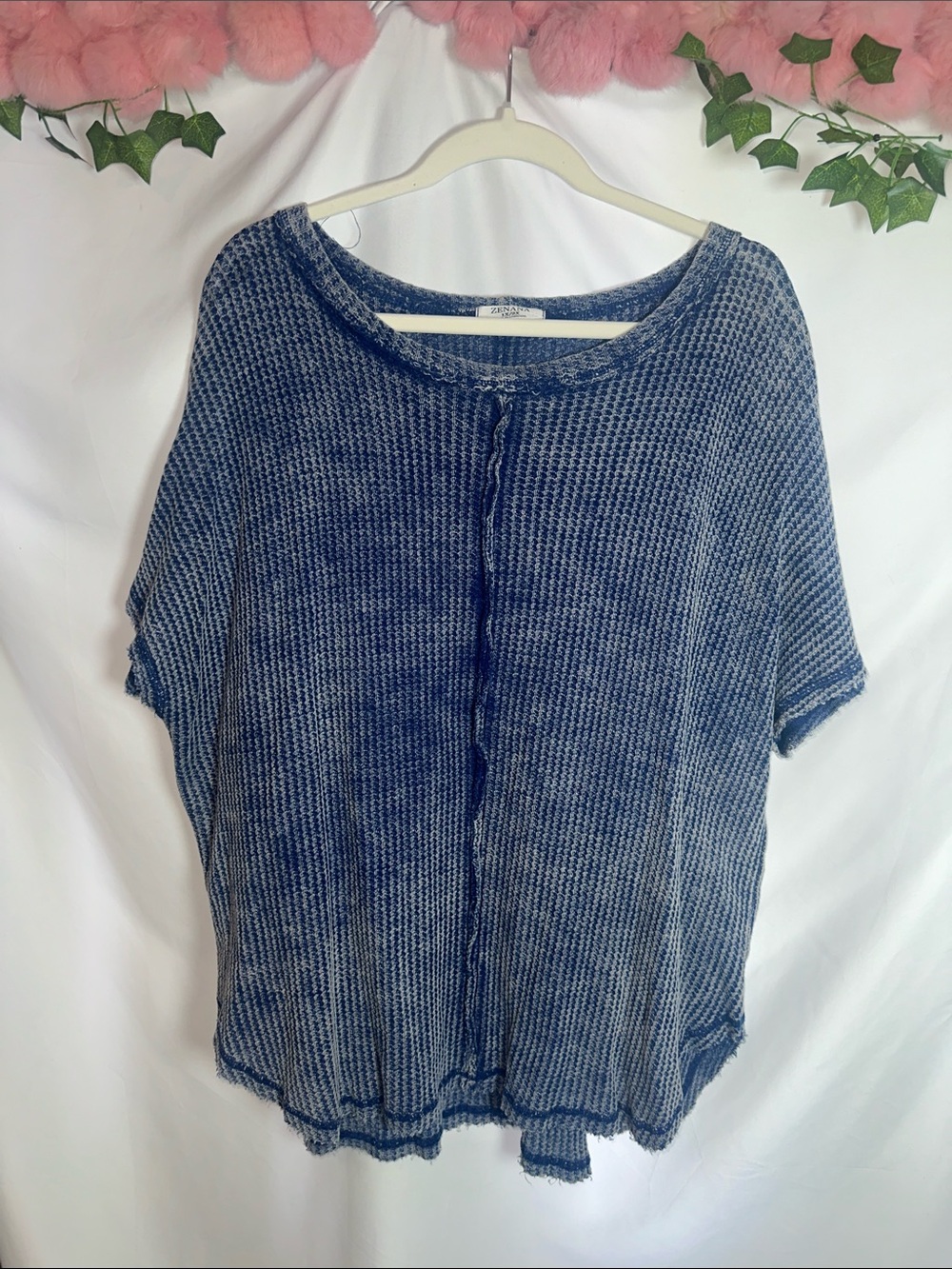Zenana Outfitters Washed Indigo Knit Short Sleeve Tunic